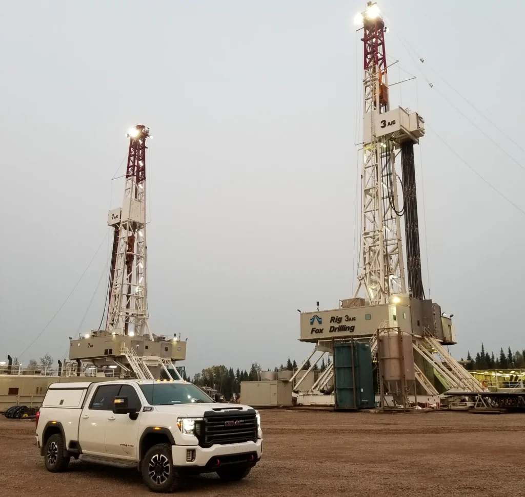 Truck and fuel towers at the back